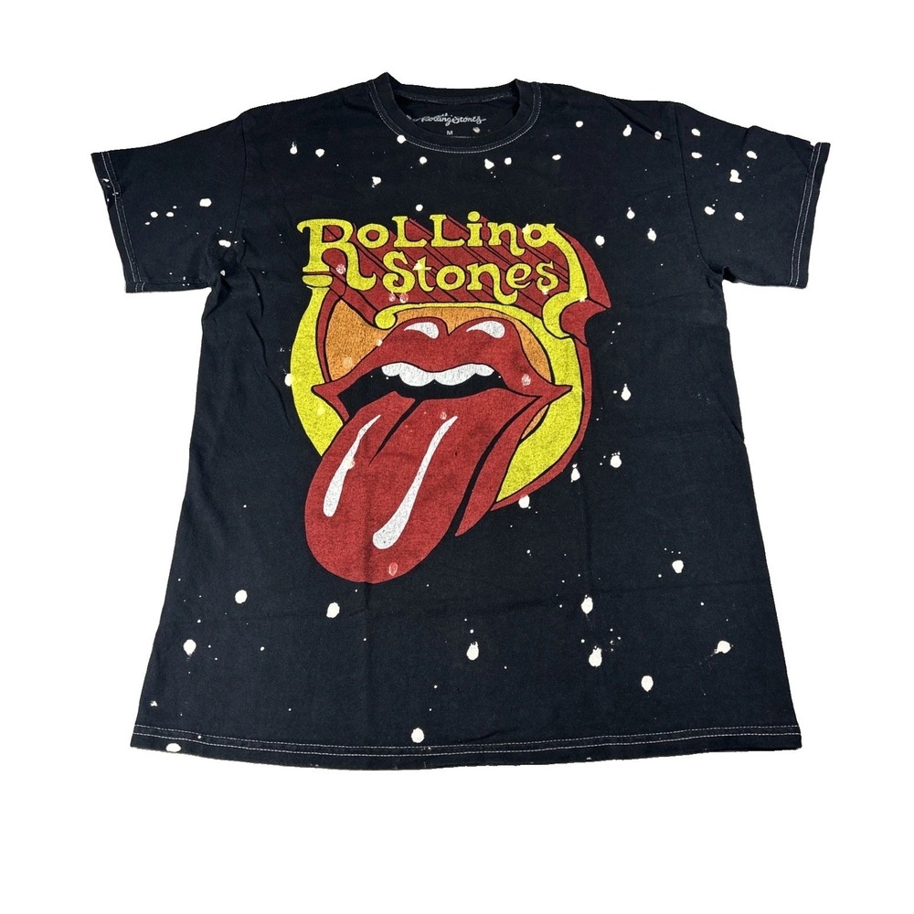 The Rolling Stones Graphic T-Shirt Mens Medium Black Crew Neck Splatter Logo